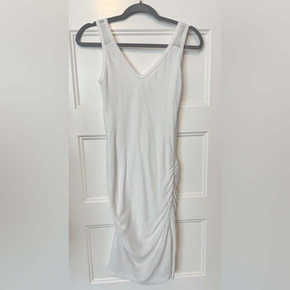 Michael Stars Dresses & Skirts - Michael Stars White Mesh Ruched Midi Dress Sleeveless Bodycon Size Small